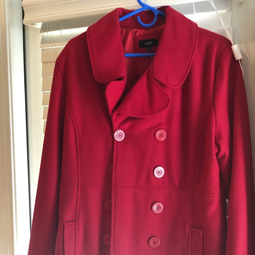 Red pea coat